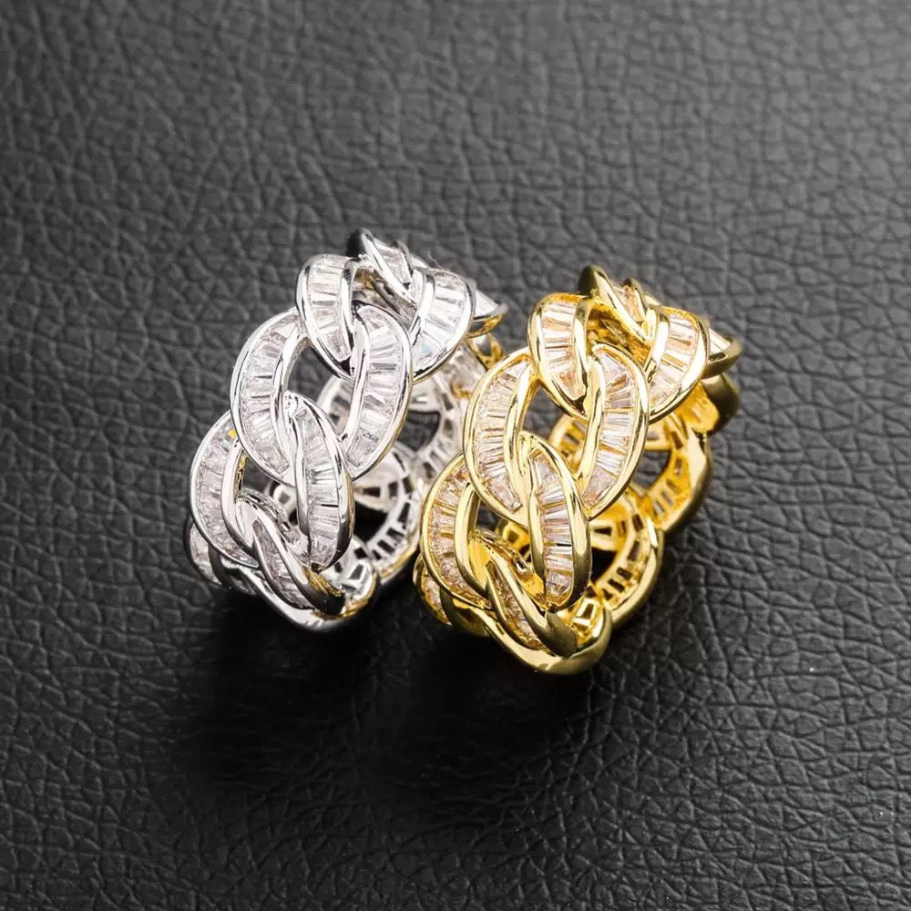 Gold Diamond Baguette Cuban Ring
