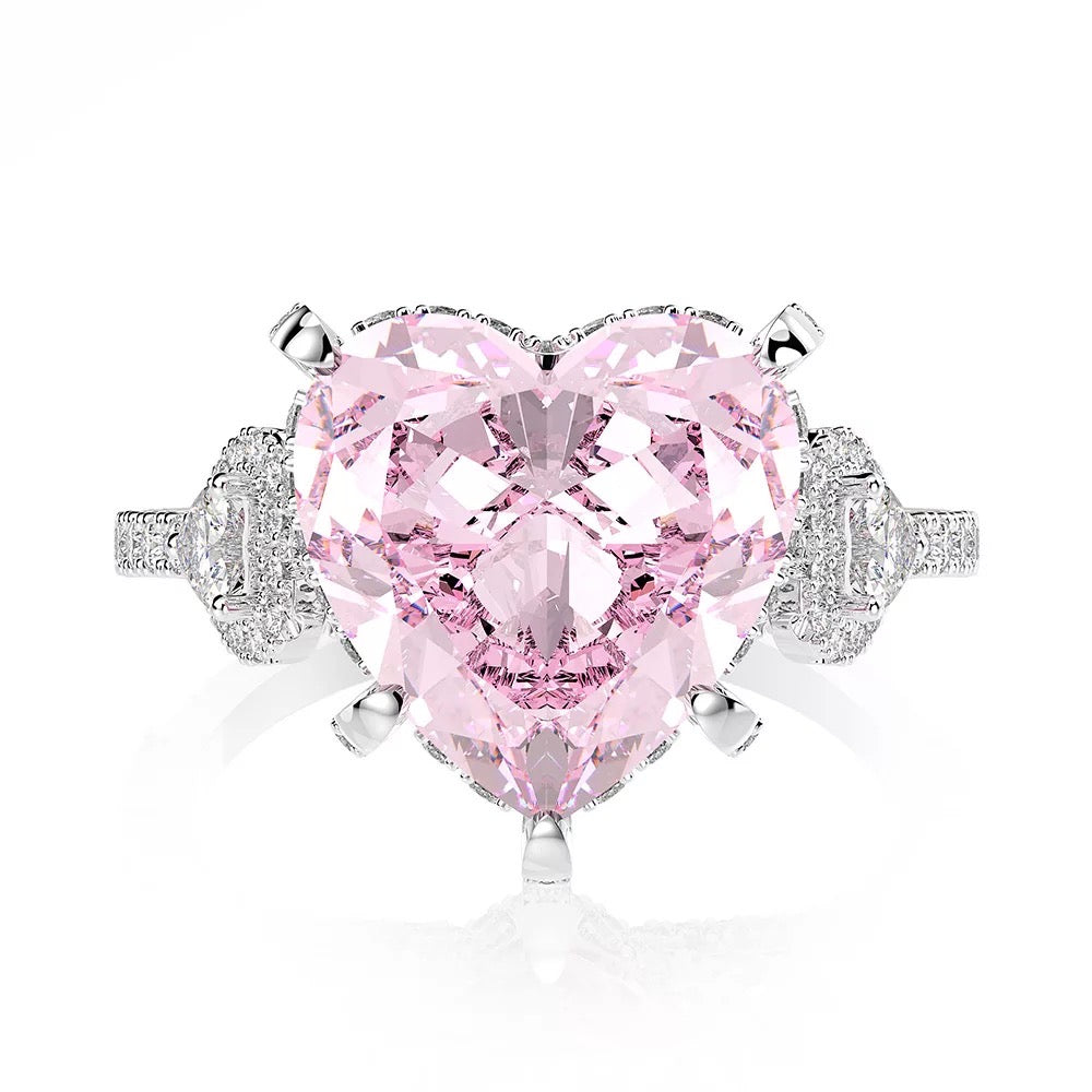 Pink and White Diamond Heart Ring