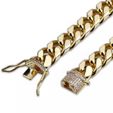 Cuban Plain Gold Bracelet with Diamond Clasp