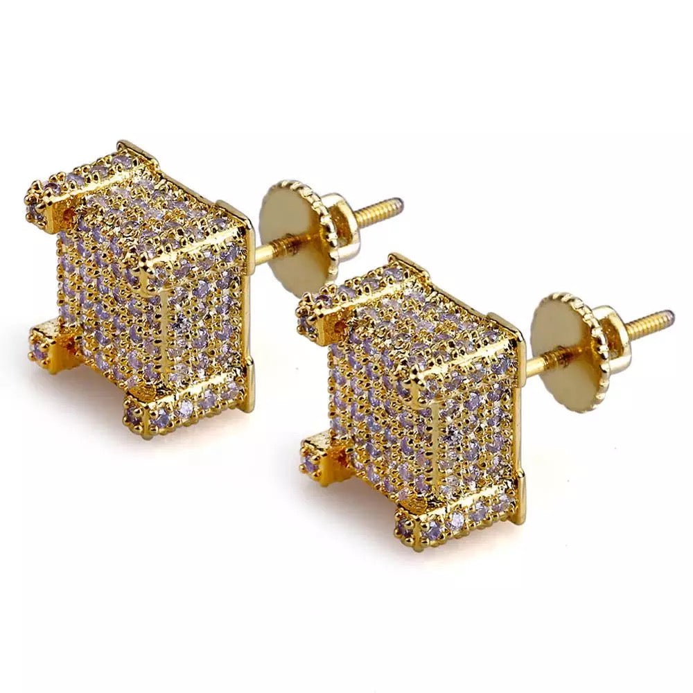 Square 3D Diamond Earrings