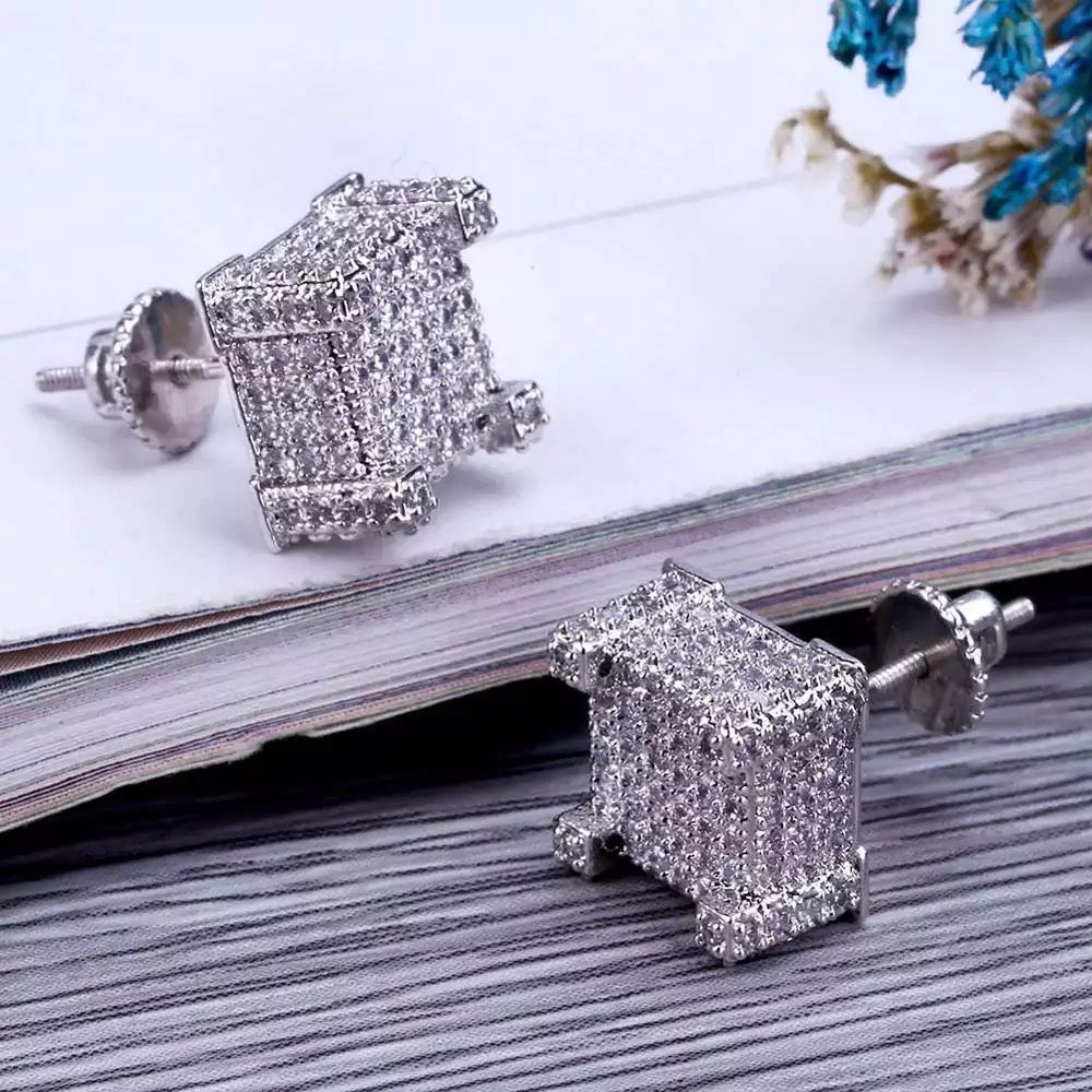 Square 3D Diamond Earrings