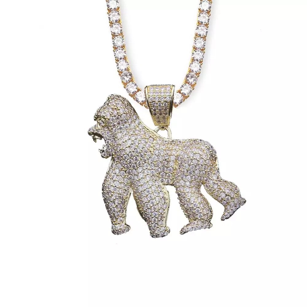 White Gold Diamond Gorilla Pendant